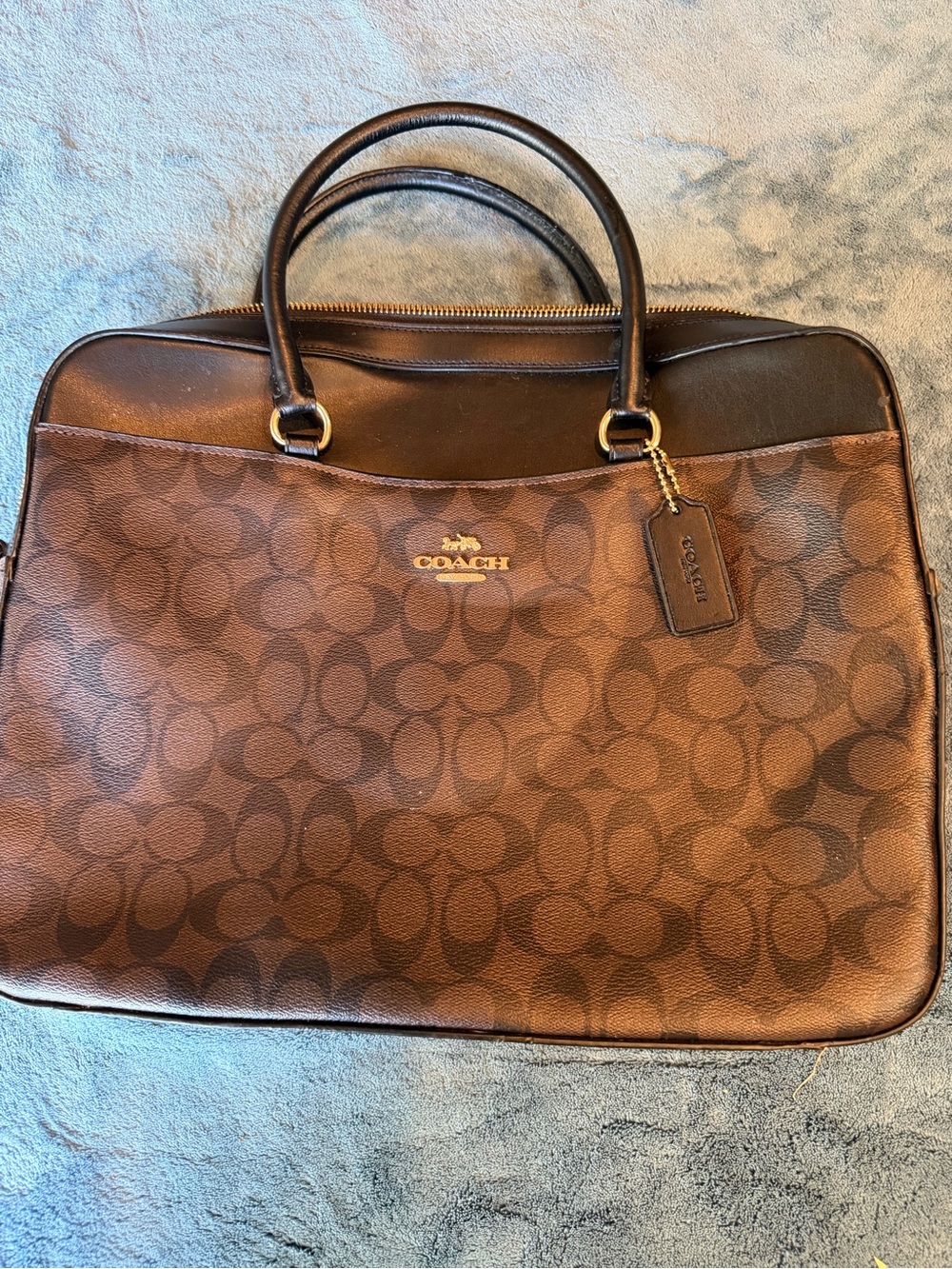 Coach Brown Signature Canvas Work Briefcase with Dark Brown Trim